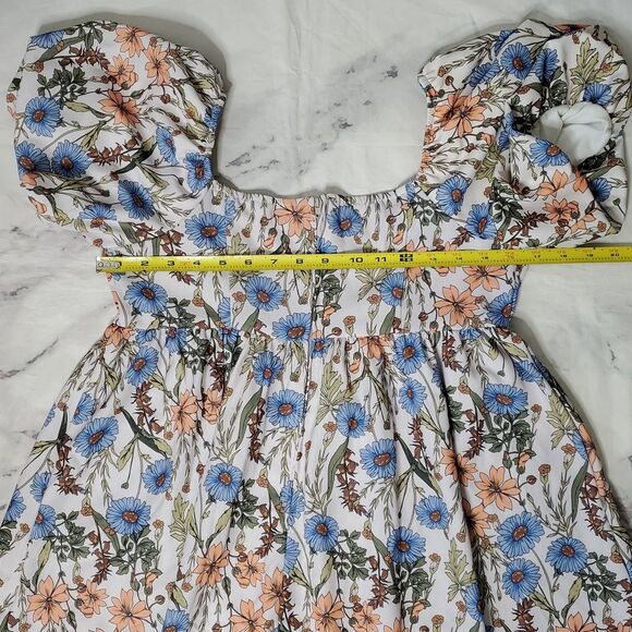 Altar'd State Blue & Orange Floral Puff Sleeve Mini Dress - Picture 4 of 5
